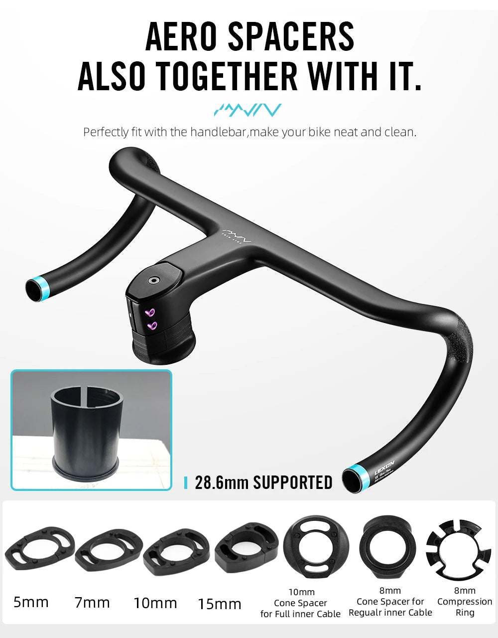 LEXON Full Carbon Road Integrated Handlebar Ultralight Road Bike Handlebar T1000 Racing Bent Bar, Bicycle Accessories 28.6mm