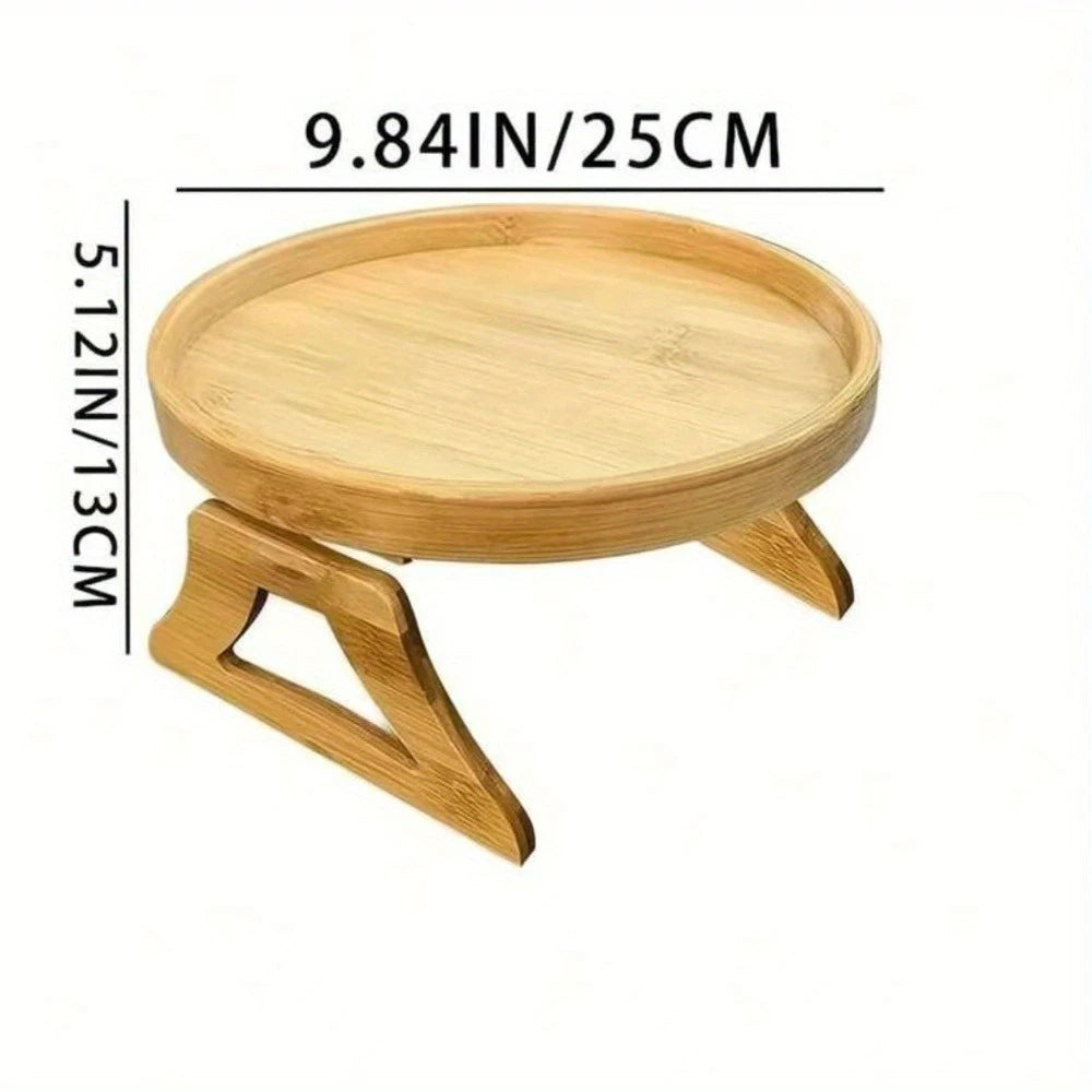 Foldable Sofa Armrest Tray - Wooden Clip-On Couch Table for Drinks, Phone, Laptop, Breakfast in Bed, Living Room Organizer