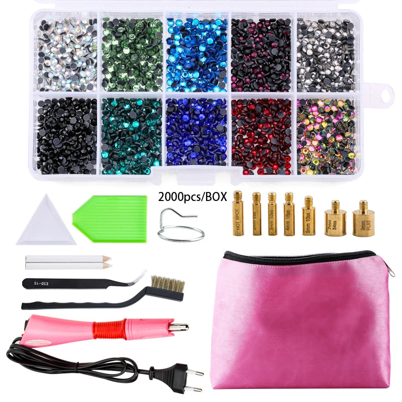 QIAO Hotfix Rhinestones Applicator Tools Kit Iron on Essential Rhinestone Set for Garment Bag Shoes DIY Craft