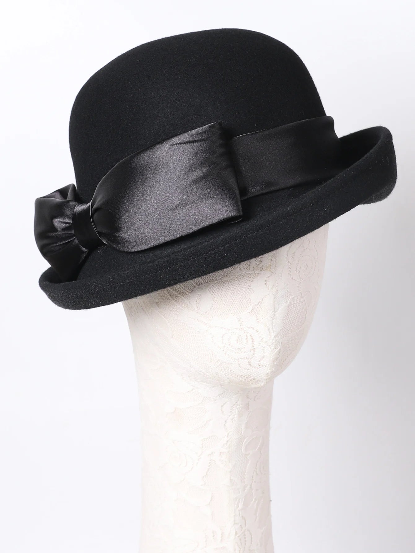 Wool Felt Fedoras Hats for Women Ladies White Black Elegant Curl Brim Top Hat for Wedding Bride Formal Church Cocktail Tea Party