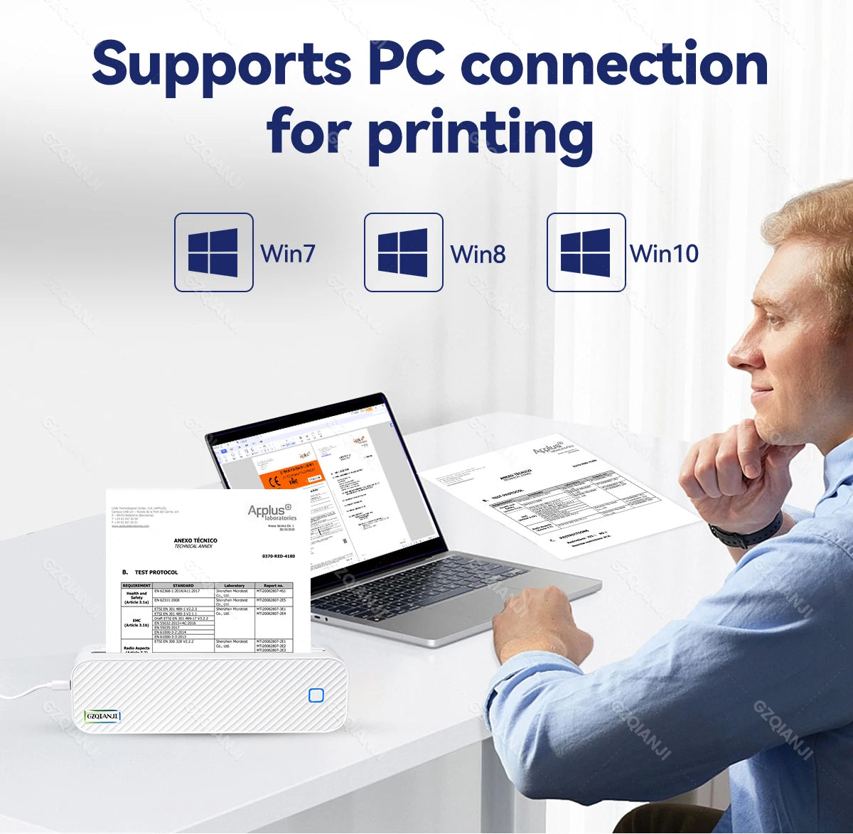 Mini Thermal Printer Bluetooth Portable Wireless A4 Maker with Paper Case for Mobile World PDF Picture Print Home Office USE