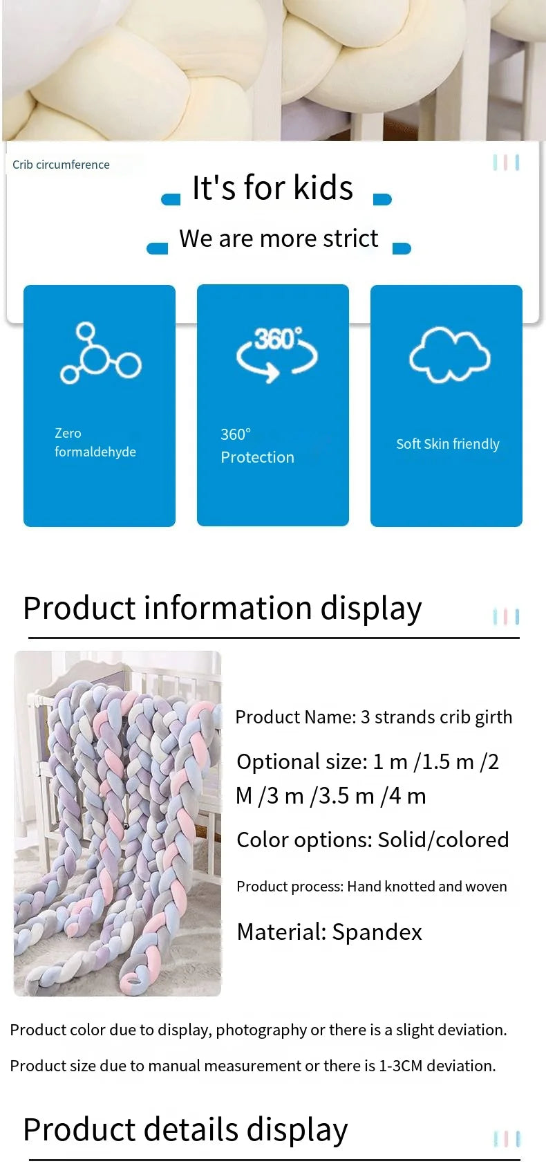 Baby Cot Bumper Baby Cot Braided Bed Bumper for Baby Safety Braid Bed Accessories Bed Circumference for Newborns Braid Rails