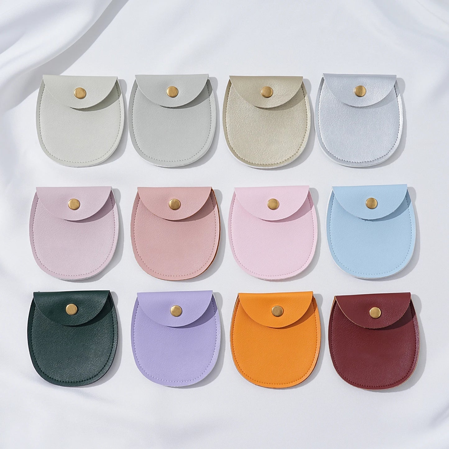 50Pcs Bulk Purple PU Leather Gold Button Snap Pouch Wedding Earring Ring Storage Party Gift Display Travel Packaging Bags