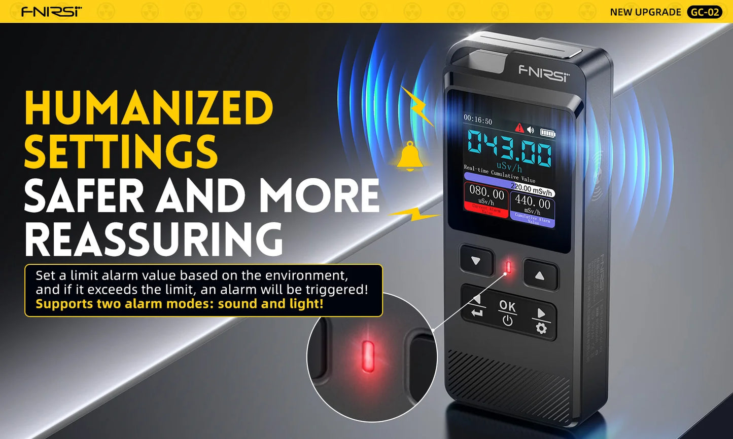 FNIRSI GC-02 Geiger Counter Nuclear Radiation Detector Personal Dosimeter X-ray γ-ray Radioactivity Tester Marble Detector