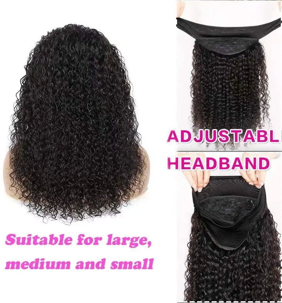 Kinky Curly Human Hair Headband Wigs For Women 10-22 Inches None Lace Curly Headband Wig Brazilian Remy Hair Easy To Wear