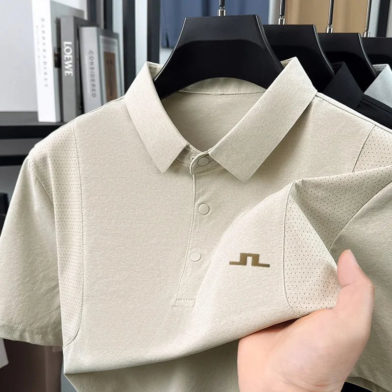 Designer Original New Men's Short-Sleeved Polo Shirt Lapel Button Stamp Vent Hole Minimalist Versatile Men's Daily Commuting Top