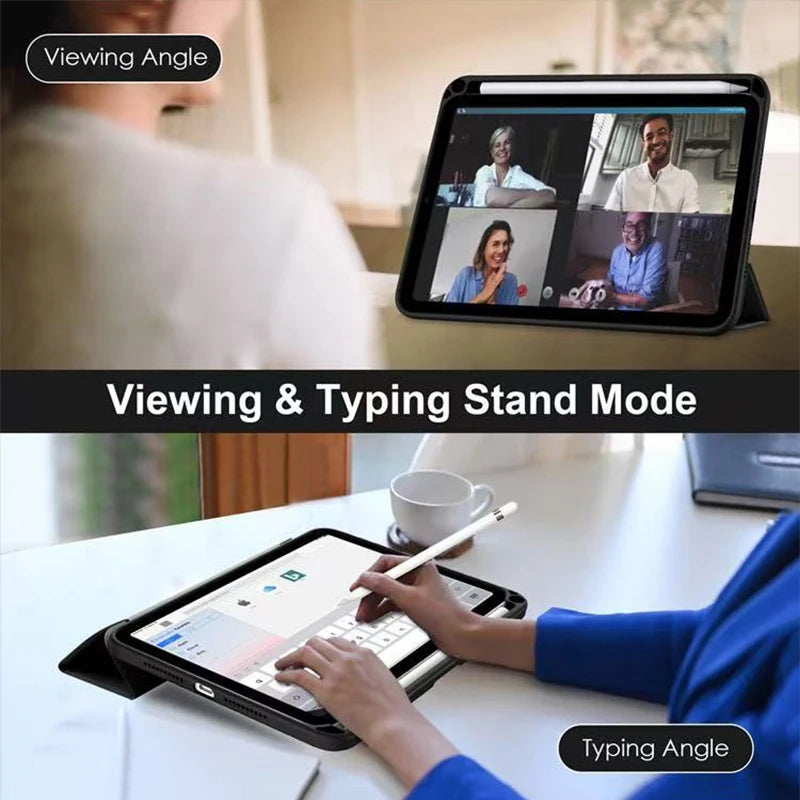 Flip Tablet Cover For iPad Mini 6 8.3'' 2021/Mini 7 2024 (A17 Pro) A2995 Acylic Back Case With Pencil Holder Auto Wake up /Sleep