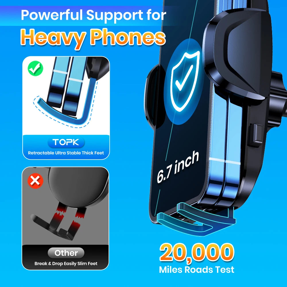 TOPK D36-S Car Phone Holder Mount, [Upgraded Support Function] Metal Hook Cell Phone Holder For Car Air Vent for All Phones