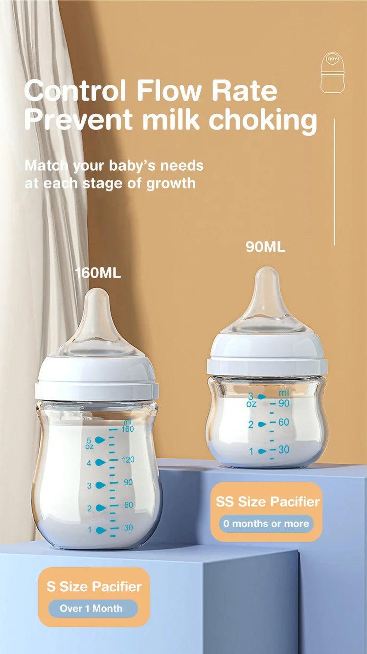 1PCS Newborn Feeding Bottles 90ML/160ML Baby Bottle Glass Bottles Anti-flatulence Milk Feeding Bottles Infant BPA free