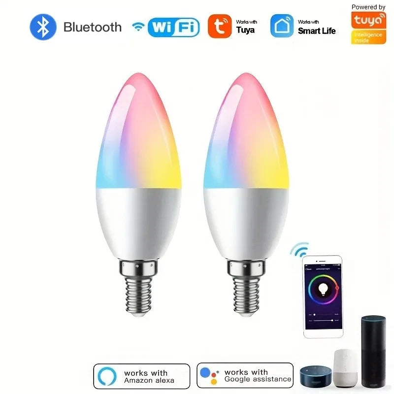 Tuya Wifi Smart E14 Candle Lamps RGB LED Bulb Light Bluetooth 110V 220V Smart Life APP Voice Control Alice Alexa Google Home