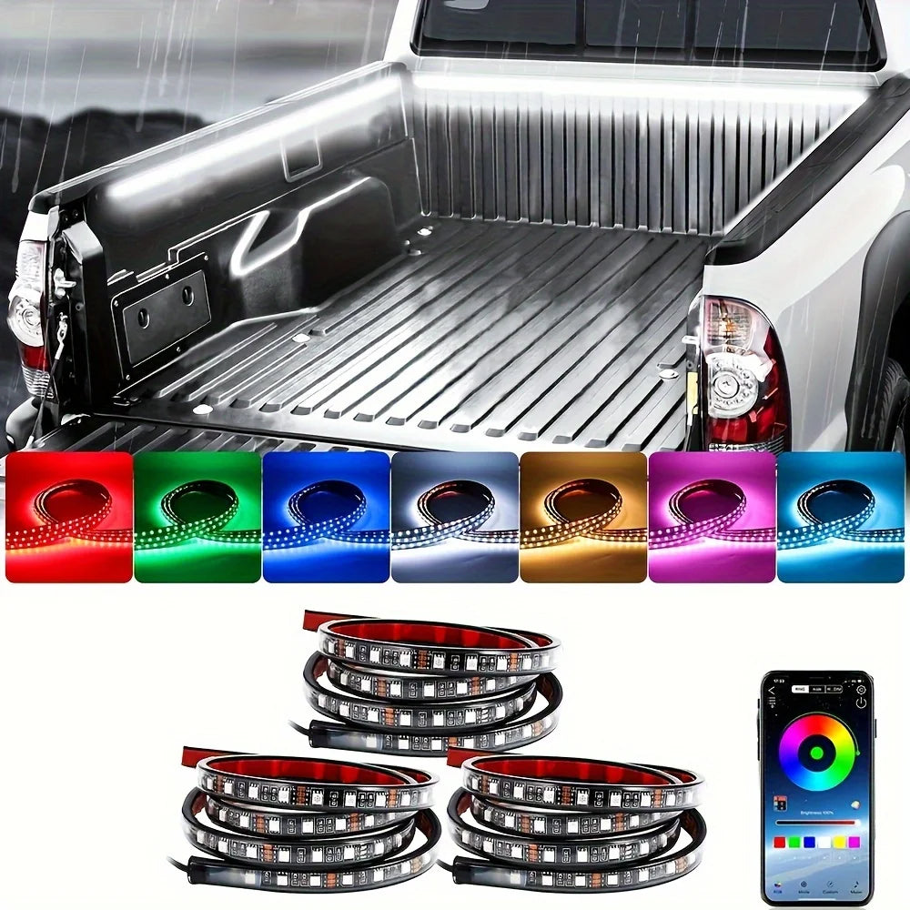 60inch RGB LED Truck Bed Light Bar kit Neon Exterior Strip With On/Off Switch Fuse for Pickups SUVS RV Boats Decorative Lamp 12V