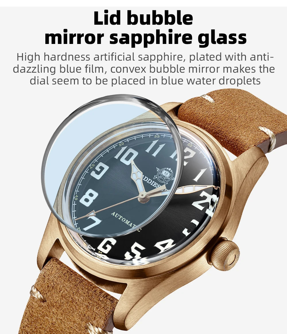 ADDIESDIVE 39mm Vintage CuSn8 Bronze Diver 200m Men's Watch Bubble mirror sapphire glass Automatic Mechanical Leather Strap