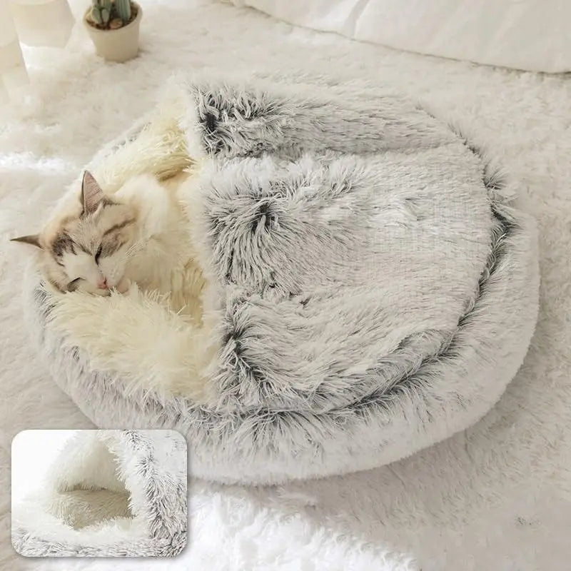 Plush Round Cat Bed Pet Mattress Warm Soft Comfortable Basket Cat Dog 2 in 1 Sleeping Bag Nest for Small Dogs