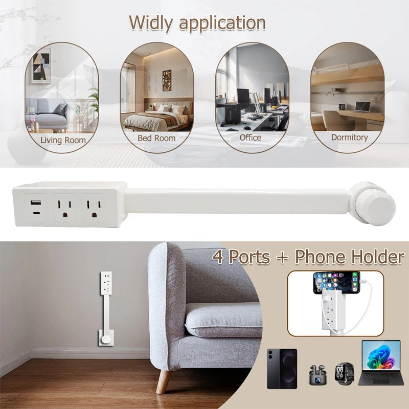 Features USB-A, USB-C, and 2 AC Outlet 180°Rotating Outlet Electrical Outlet Extender