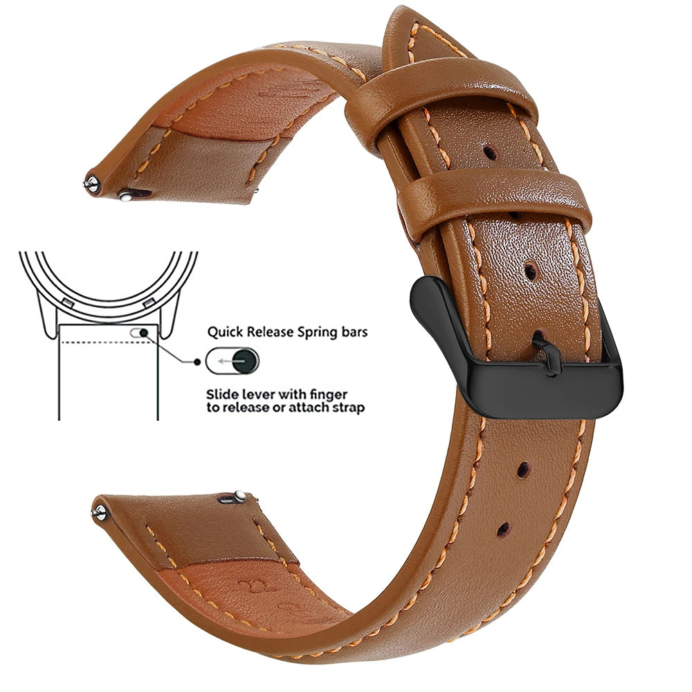 Top Grain Genuine Leather Watch Band, Quick Release 18mm/20mm/22mm Watch Straps, Fits Samsung Galaxy Watch, Garmin Huawei Watch
