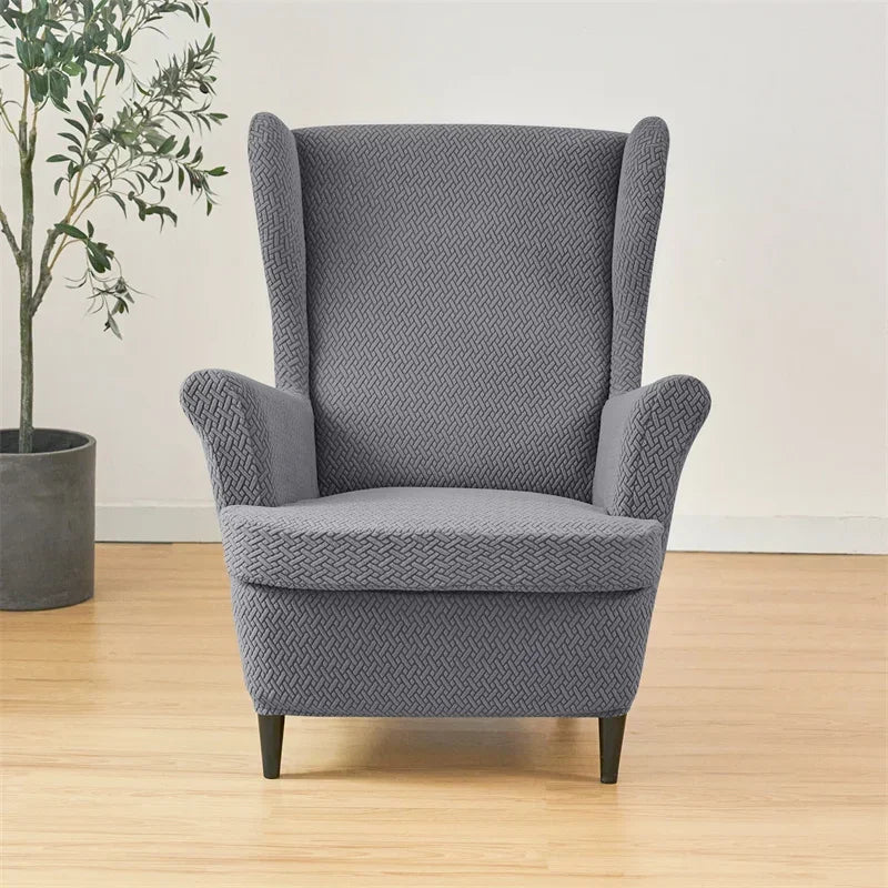 Classic Solid Color Jacquard Wingback Chair Covers Soft Wing Armchair Cover with Seat Cushion Cover Sofa Slipcovers Home Decor