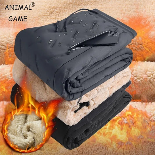 Winter Sweatwear Men Plush Thick Sport Sweatpant Lambswool Thermal Trousers Casual Pants Waterproof Windproof Warm Cotton Pants