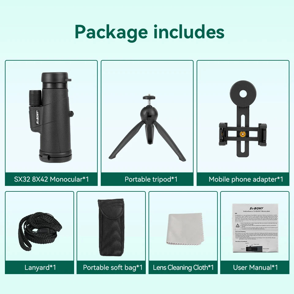 Svbony F9333A/F9333B Binoculars 10X42/8X32 Telescope Powerful Professional HD Long Range Camping Equipment For Traving Suvival