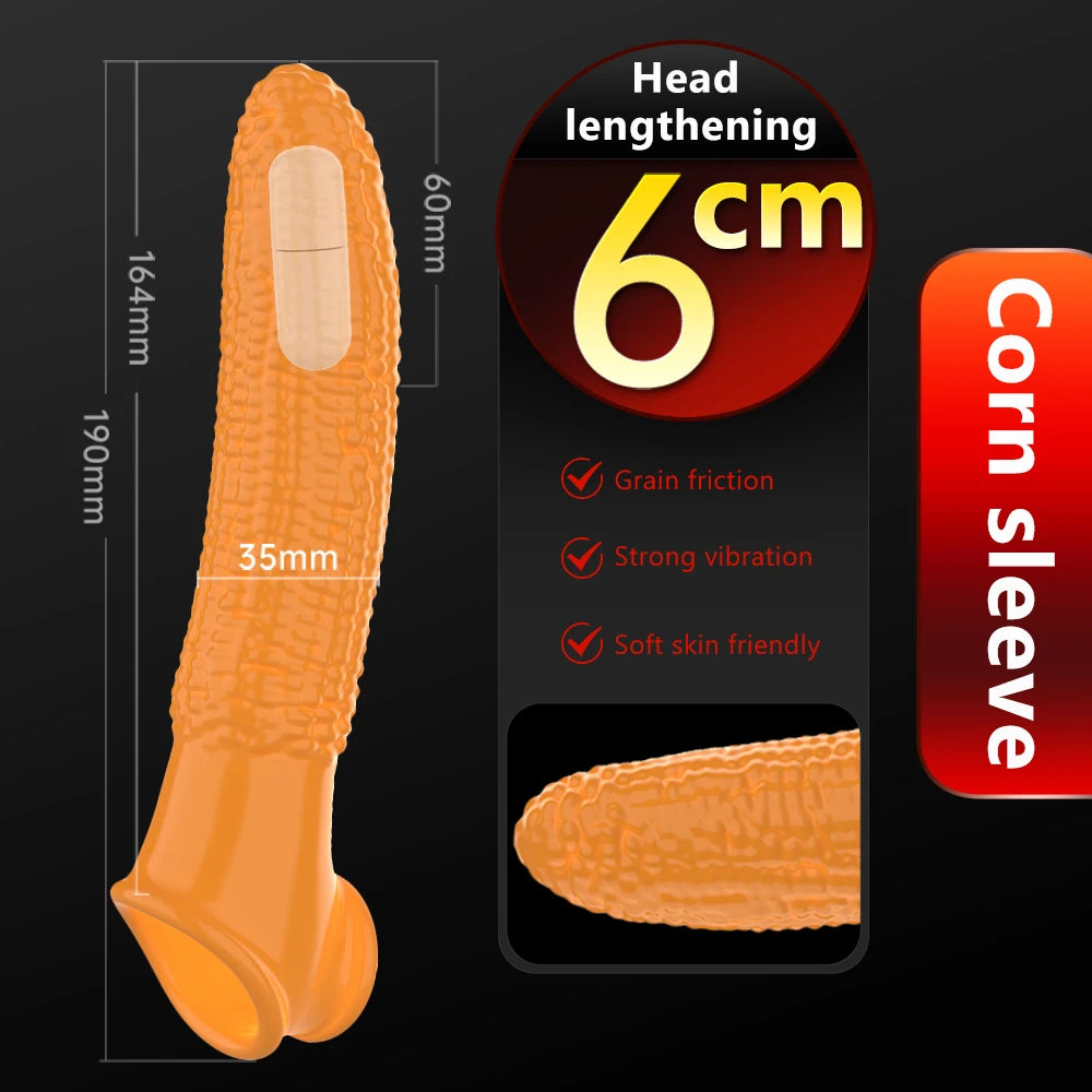 Vibrating Penis Sleeve Extension Condom Dick Glans Enlargement Cock Rings Delay Ejaculation Adult Goods Sex Toys For Men Couples