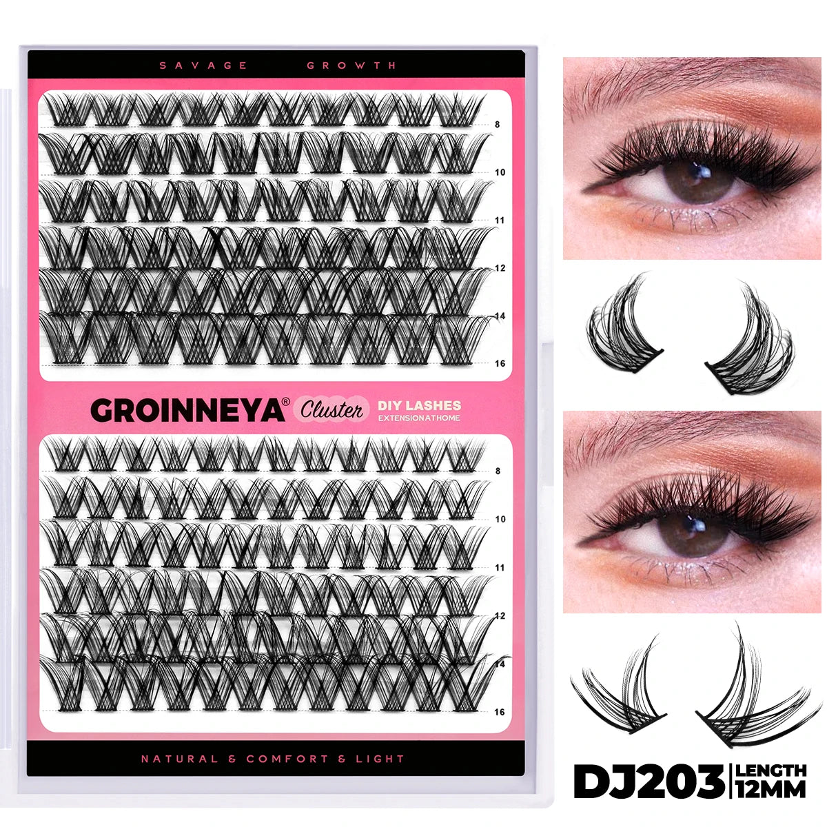 GROINNEYA Cluster Lashes Mixed Tray Faux Mink Lash Individual Eyelash Extension DIY Lashes Clusters Extensions at Home
