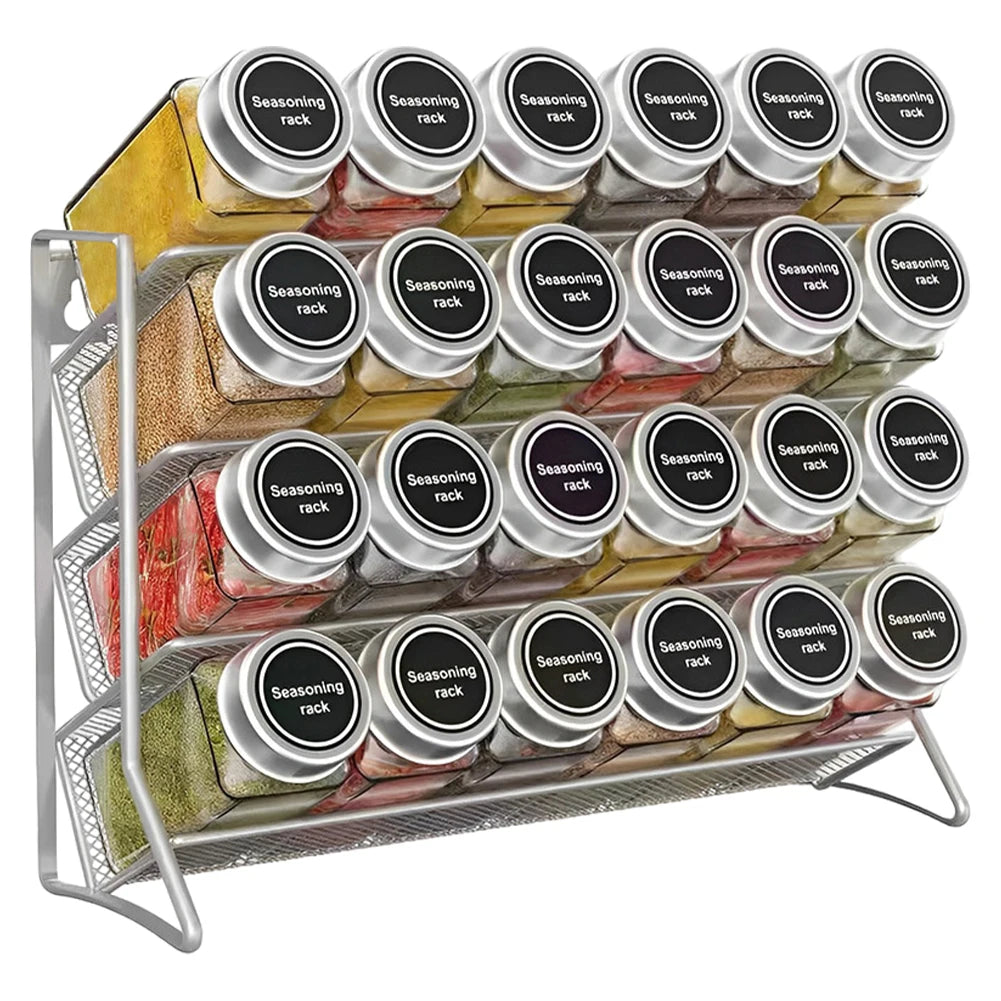 4 Tier Cupboard Storage Shelf Carbon Steel Spice Seasoning Jar Organizer Wall Mount Kitchen Spice Rack Non-Slip Pantry Organizer