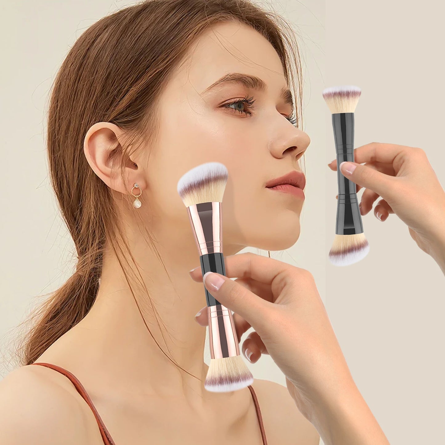 Concealer Brush, 1pcs Wooden Classic Double headed design Multifunctional Makeup Brush Cosmetic Makeup Tool for Beginner