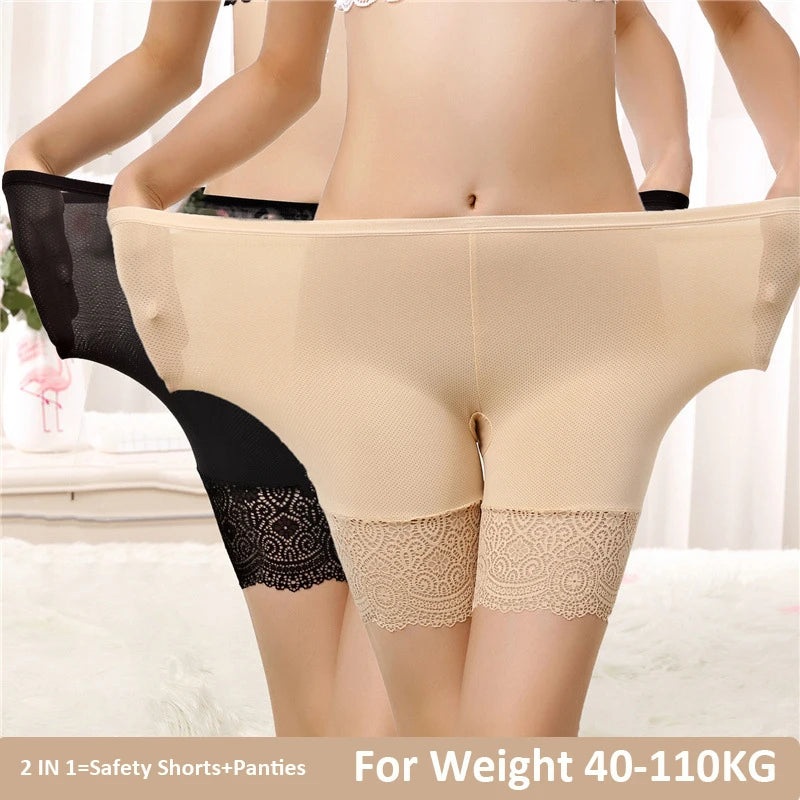 Plus Size Safety Shorts Women Summer Seamless Sexy Lace Anti Chafing Underskirt Boxers Female High Waist Underwear Panties 110KG