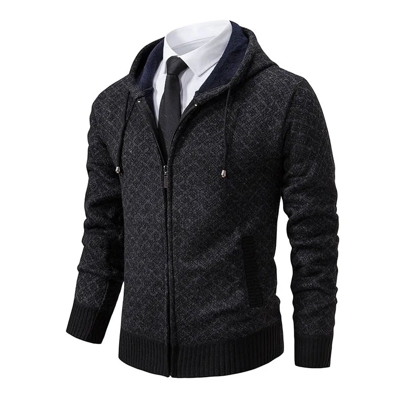 Men's Winter Knitted Sweaters Zip Up Knit Cardigan Casual Hooded Outwear Mens Sweater Coat Versatile Top Clothes