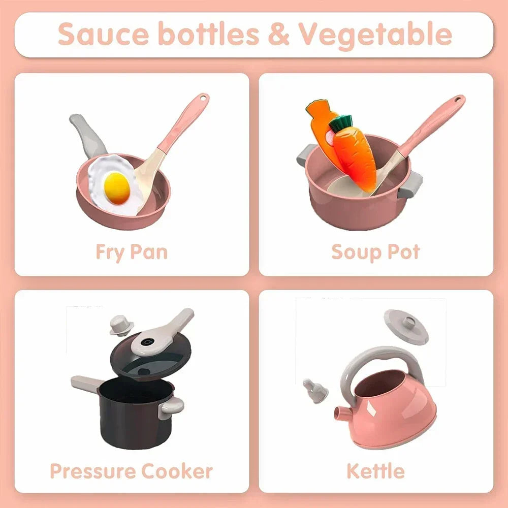 Kids Kitchen Toys Set 92/86/69/59PCS Play Kitchen Accessories Kit with Play Pots Pretend Food Cooking Toy Toddler Girls Boy Gift