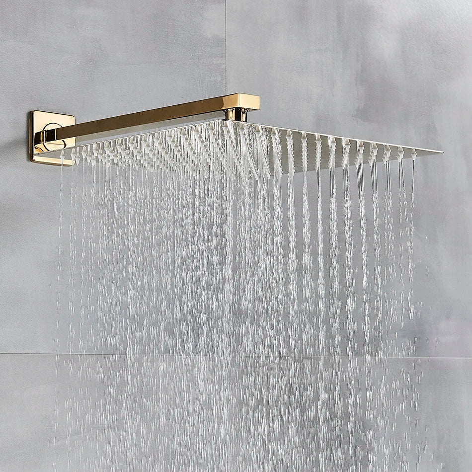 Rainfall Shower Head 8"/10"/12" Square Bathroom Ultrathin Rain Top Shower Head with Shower Arm Faucet Accessories Wall Mounted