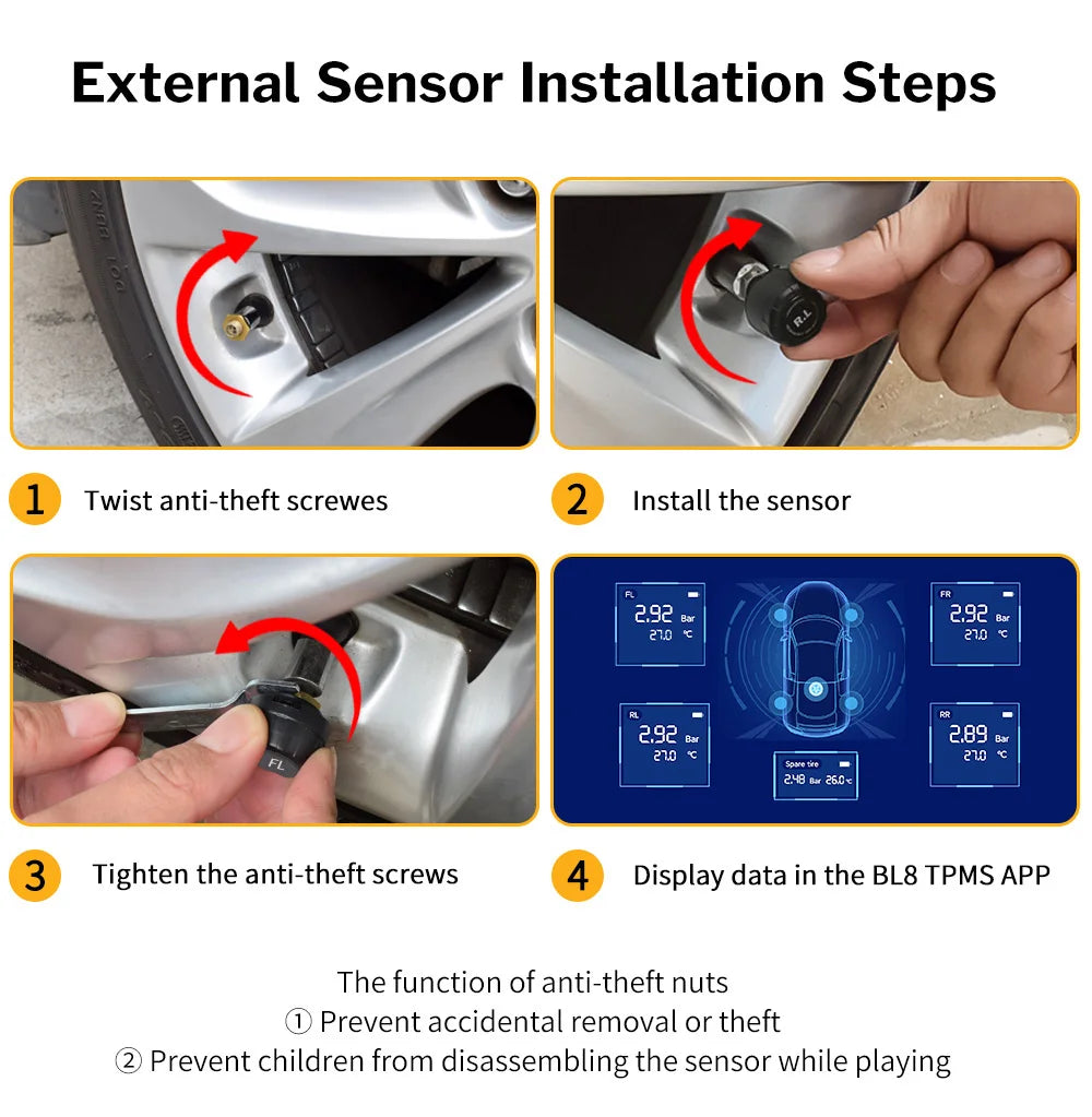 Deelife Car TPMS for Android iOS Tire Pressure Monitoring Control System 4-5 Wheel Tyre Sensor Bluetooth-compatible BLE TMPS
