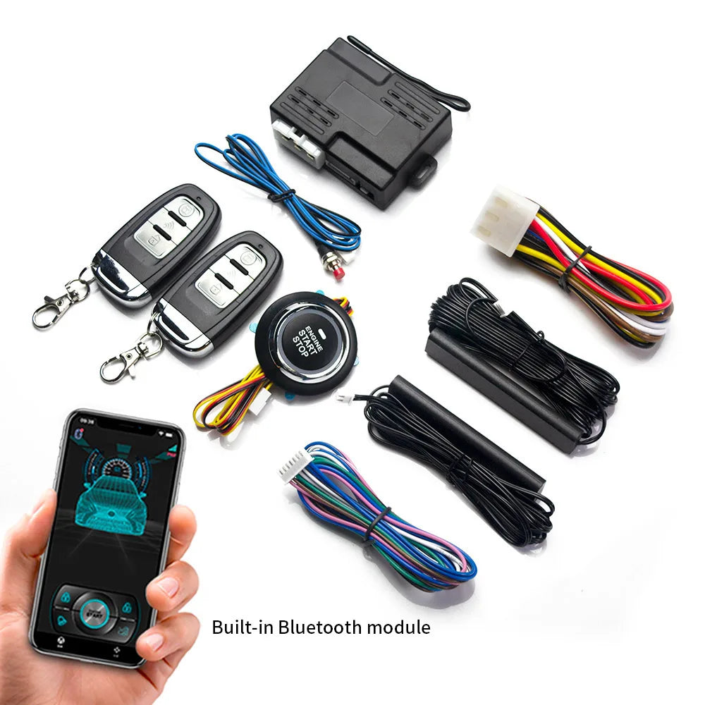 Universal Car Push Button Start Stop Keyless Entry Starter System Cell Phone Bluetooth APP PKE Remote Control Ignition Car Alarm