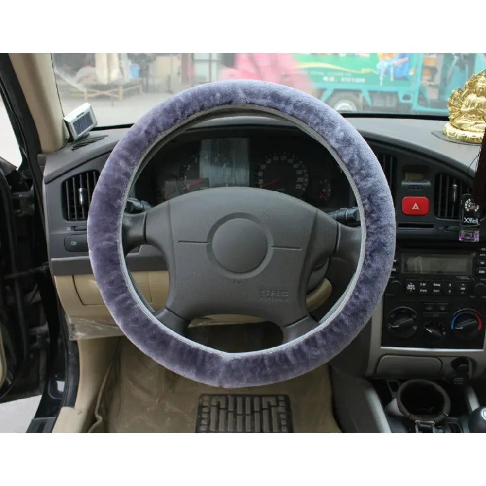38cm Premium Soft Short Fur Car Steering Wheel Cover High-density Warm Plush Winter Steering Wheel Protector Cover Accessories