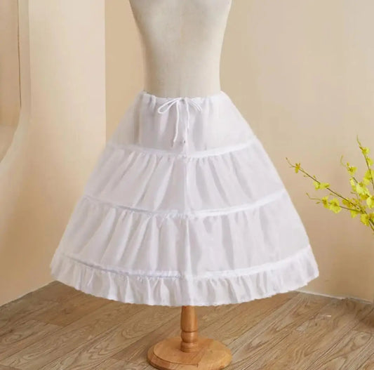 White Children kids Petticoat A-Line 3 Hoops One Layer Flower Girls Crinoline Lace Trim Flower Girl Dress Underskirt