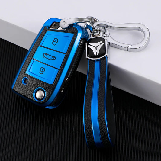 Auto Keychain For Volkswagen VW Golf 7 MK7 Tiguan MK2 for Skoda Octavia A7 Kodiaq 2017 2018 2019 Leather TPU Car Key Case Cover
