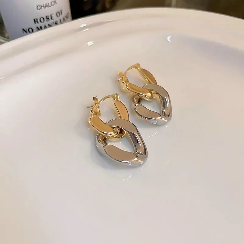 ANENJERY Geometric Thick Chain Tassel Hoop Earrings for Female Trendy Party Jewelry Accessories Wholesale