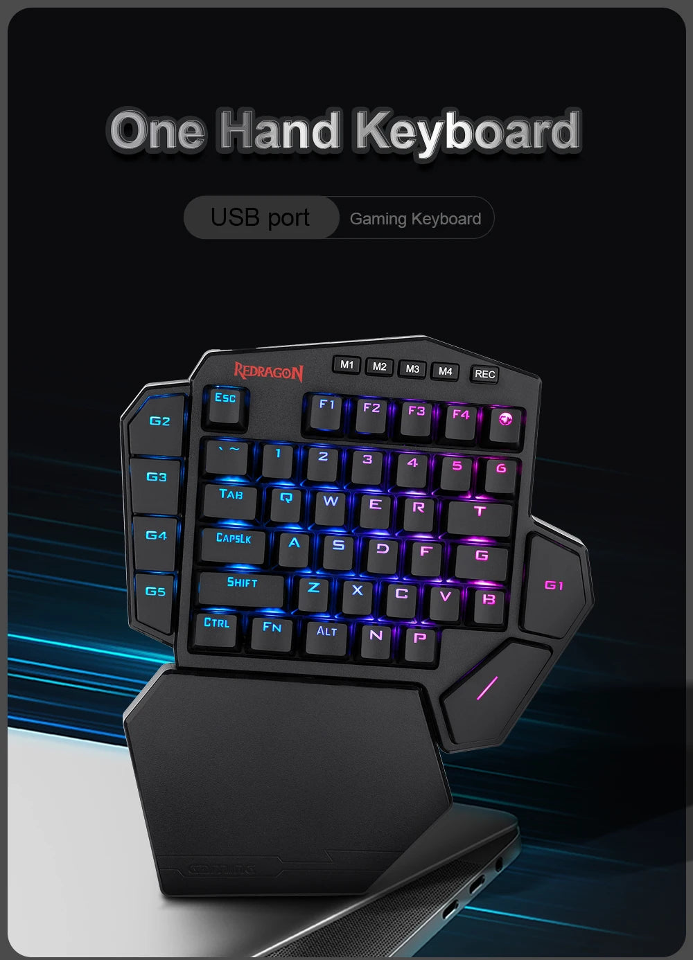 REDRAGON DITI K585 RGB 42 Key One-handed USB Mechanical Gaming Wired Keyboard Blue Switch 42 Keys Gamer for Computer PC Laptop