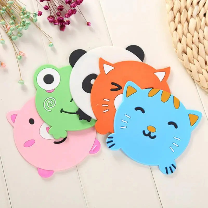 Cute Animal Cup Mats Pad Pot Holder Kitchen Accessories Cartoon Coaster Silicone Mat Drink Cup Coasters Non-slip Placemat