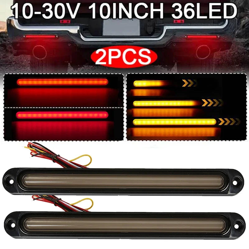 2pcs Universal 12V 24V 30 LED tail Light Turn Signal Brake Light Amber Flowing Red Day Running Light for Truck Trailer Lights