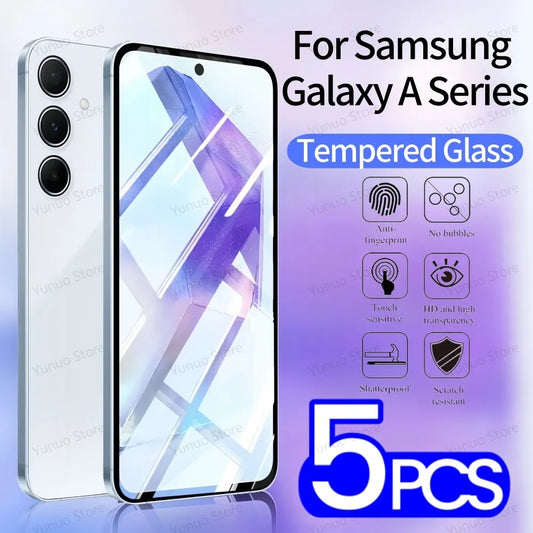 5PCS Tempered Glass For Samsung Galaxy A55 A35 A54 A34 A25 A24 5G 4G HD Screen Protector Front Protective Film On Samsung A55
