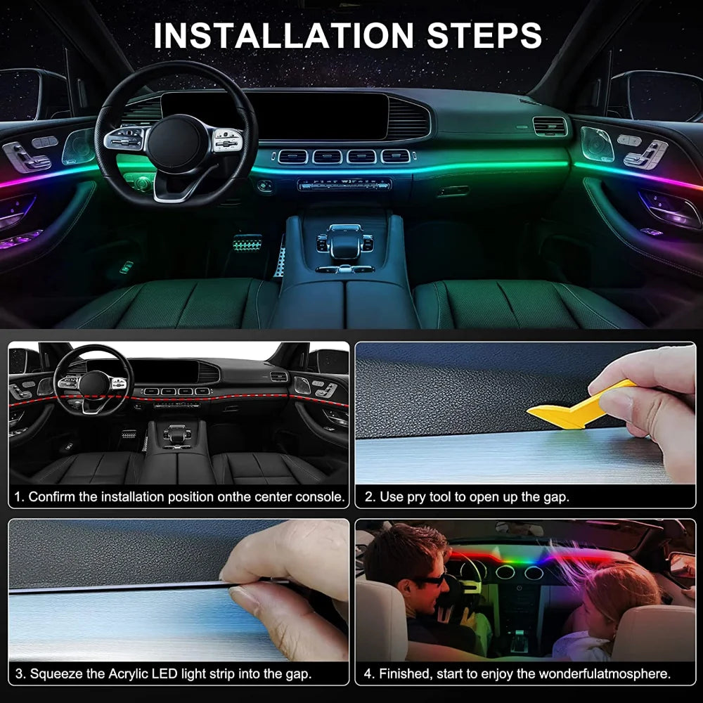 Universal Acrylic Neon LED Car Interior Ambient Lights Strip for Car APP  Guide Fiber Optic RGB Auto Decoration Atmosphere Lamp