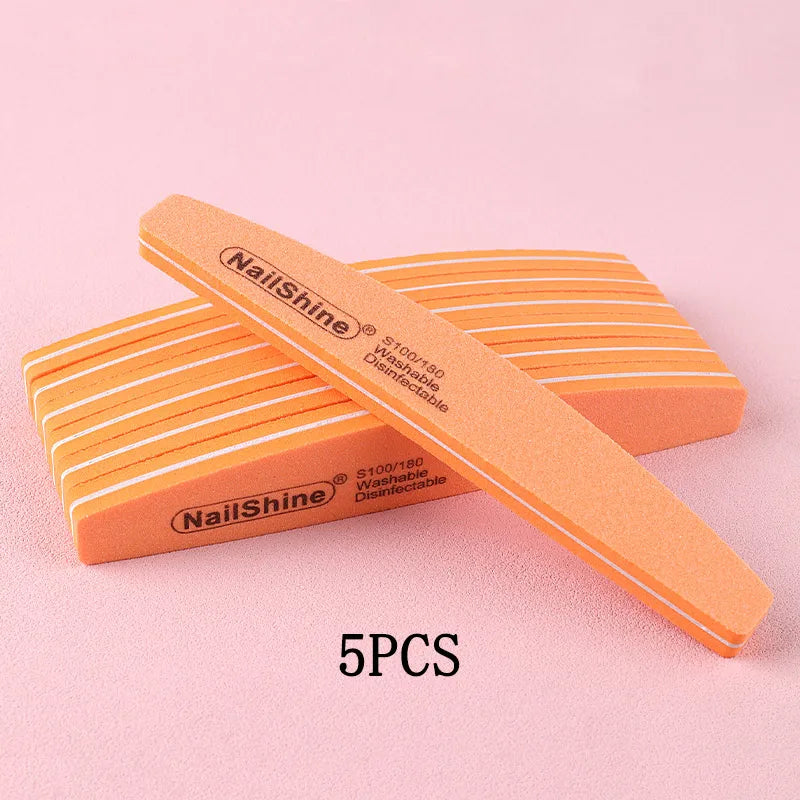 5Pcs/10Pcs Nail Sponge File 100/180 Grit Double Sided Sandpaper Foam Emery Board Polisher Buffer Moon Design