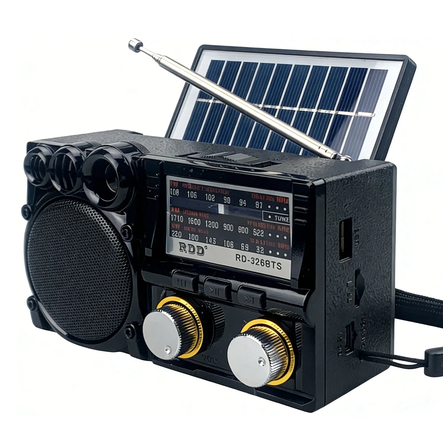 Portable FM AM SW Radio Solar  Radio Receiver Bluetooth Speaker TF Card USB Drive MP3 Music Player Rechargeable Battery