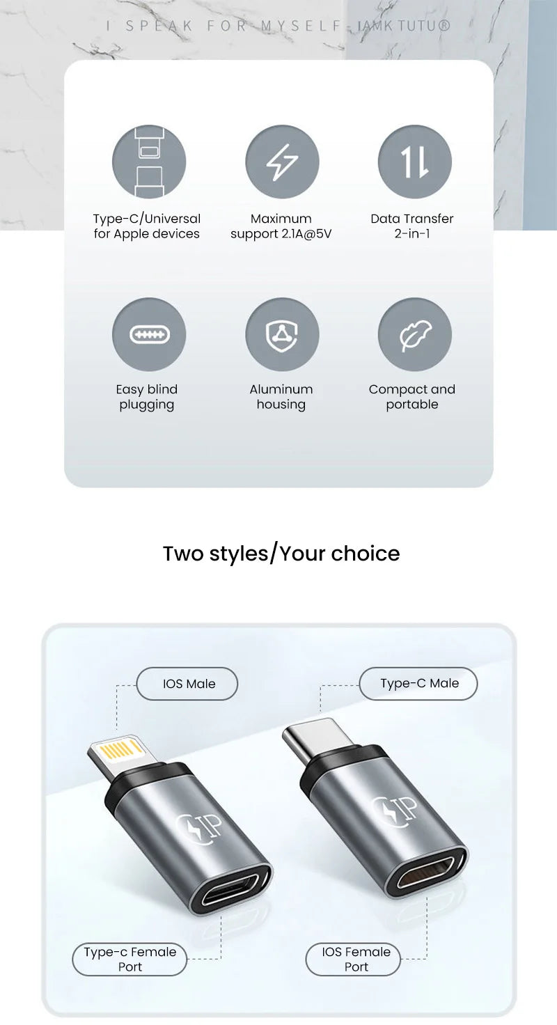USB Cable Converter Lightning To USB C Adapter 20W Ios to Type-C Adaptador for IPhone 15 14 13 Pro Max Huawei Xiaomi Samsung