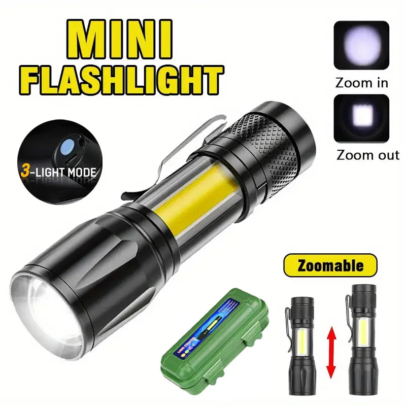 Zoomable LED Flashlight Mini Torch USB Rechargeable COB Side Light High Power Nigh Fishing Lamp Lantern For Outdoor Camping