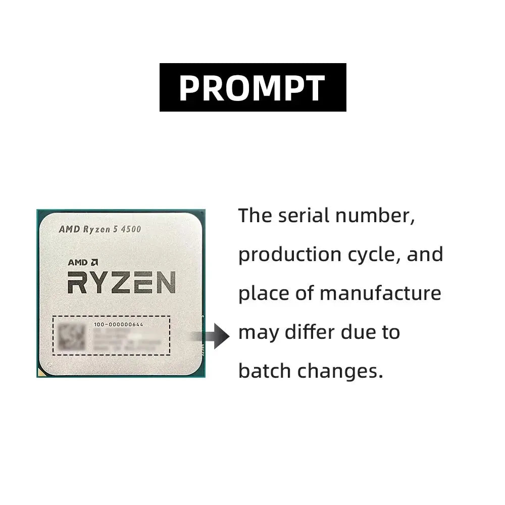 AMD Ryzen 5 4500 3.6GHz Base Clock 6-Core 12-Thread Desktop Processor CPU, AM4 Socket, No Integrated Graphics, No Heatsink Fan