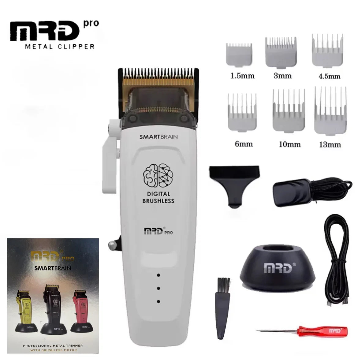 MRD Smart Brain HC-90-4 Hair Clipper Men's Professional Full Metal Lift Height Torque Digital Brushless Motor Cordless Trimmer