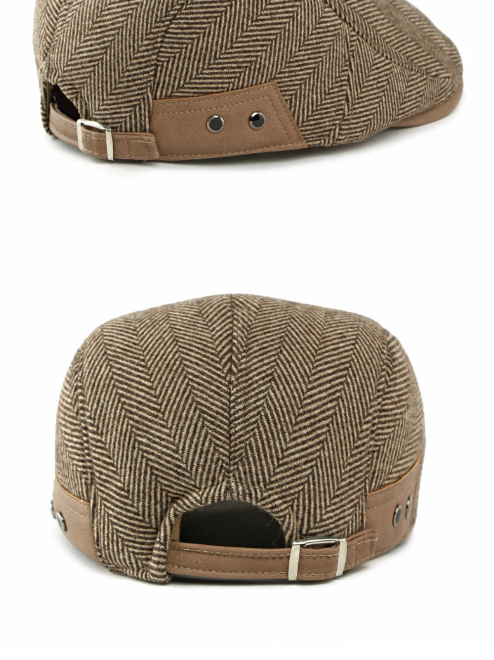 HT5025 Beret Cap Striped Beret Hats with Ear Flaps Male Female Adjustable Ivy Flat Cap Fleece Lined Winter Hat Women Mens Berets