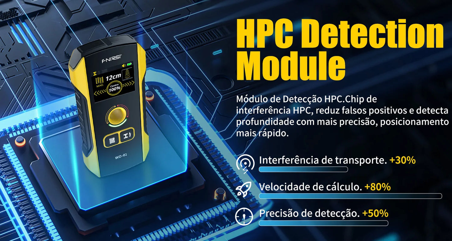 FNIRSI WD-02 Versão em português Detetor de parede Localizador de vigas Cabos CA com carga Vigas de metal Vigas de madeira