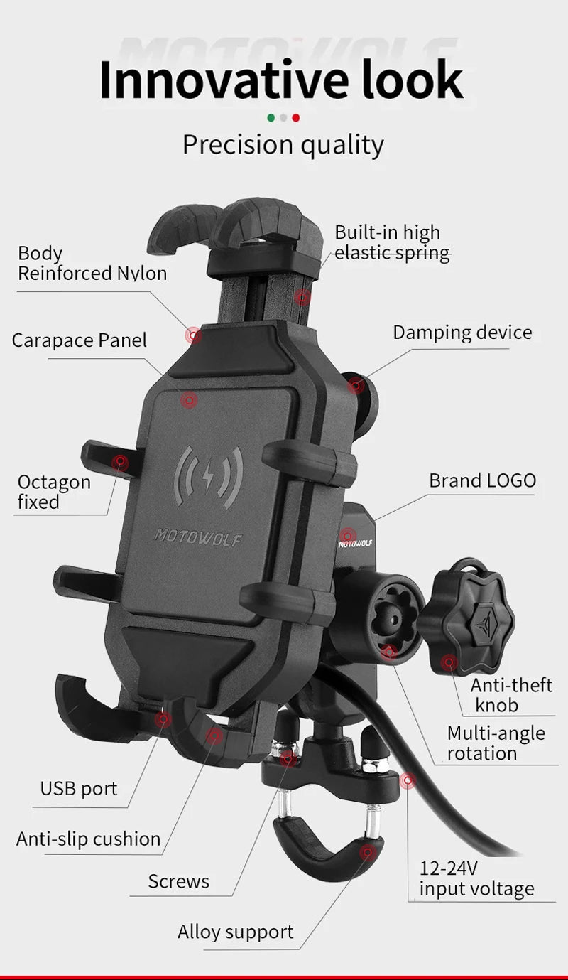 Motorcycle Wireless Charging Phone Holder Cradle 3.0 Quick Charger GPS Moto Support Cellphone Handlebar Mount for 4-7 inch Phone